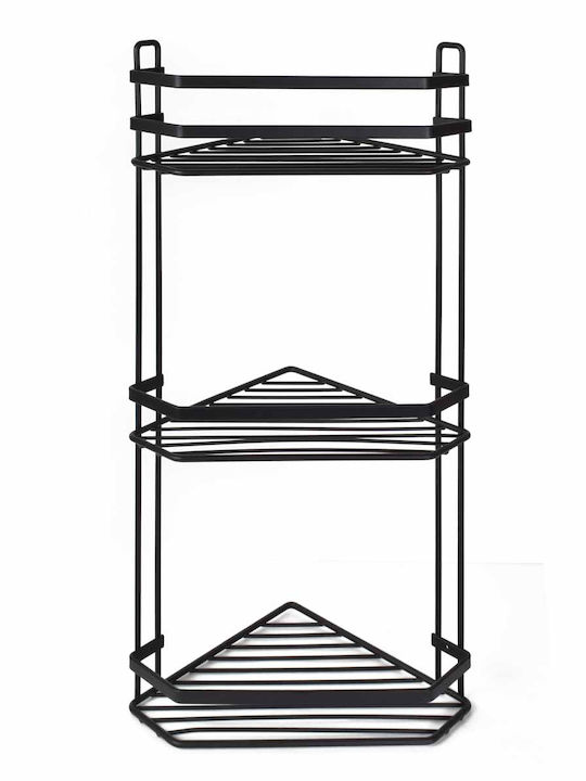 Estia Elegant Corner Wall Mounted Bathroom Shelf Metallic with 3 Shelves 54x28x18cm Black