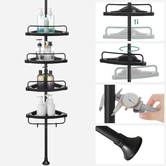 Songmics Wall Mounted Bathroom Shelf Inox with 4 Shelves and Suction Cups 35x25x85cm Black