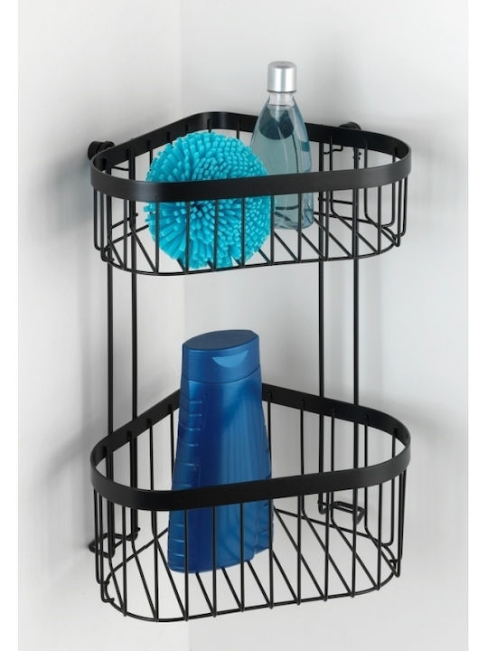 Wenko Classic Plus Corner Wall Mounted Bathroom Shelf Metallic with 2 Shelves 23.5x18x33cm Black Black
