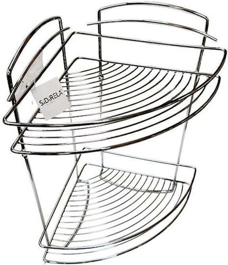 Sidirela Colțar Montat pe perete Raft Baie Metal cu 2 Rafturi 34x25x36cm Argintie