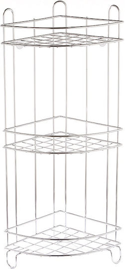 ECE 40366 Colțar Montat pe perete Raft Baie Metal cu 3 Rafturi 31x25x54cm Argintie