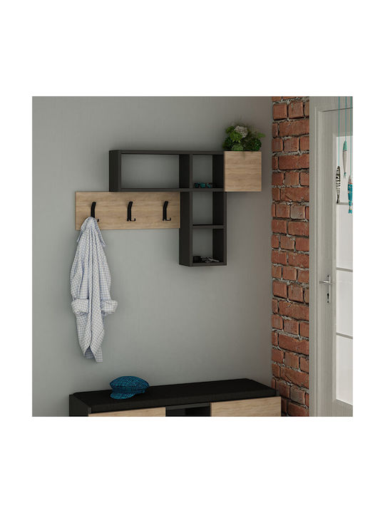 Megapap Wooden Wall Hanger Felman with 3 Slots Anthracite / Natural 99.5x15x61cm 1pc