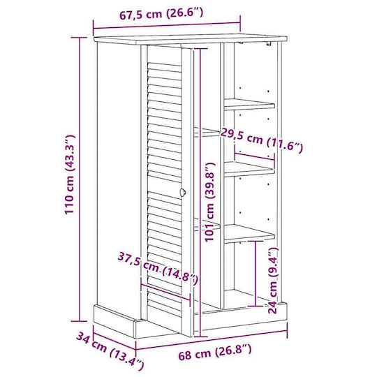 vidaXL Badezimmerschrank Wäscherei B68xT34xH110cm Weiß