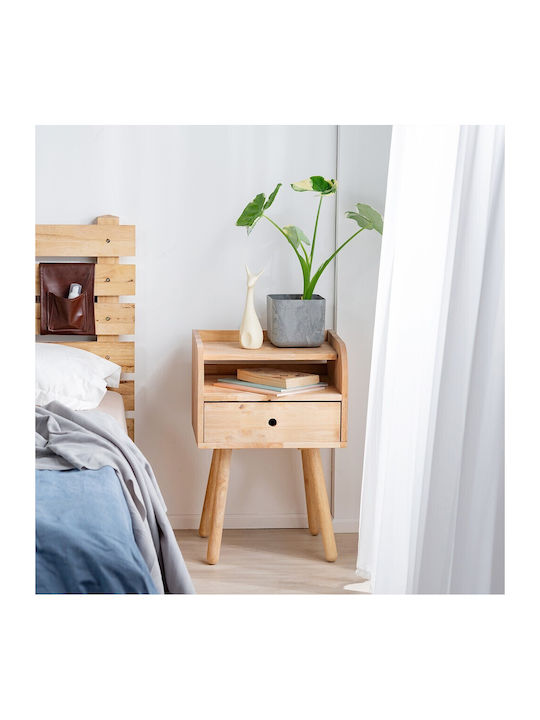 Bedside Table from Solid Wood Beige 45x40x67cm