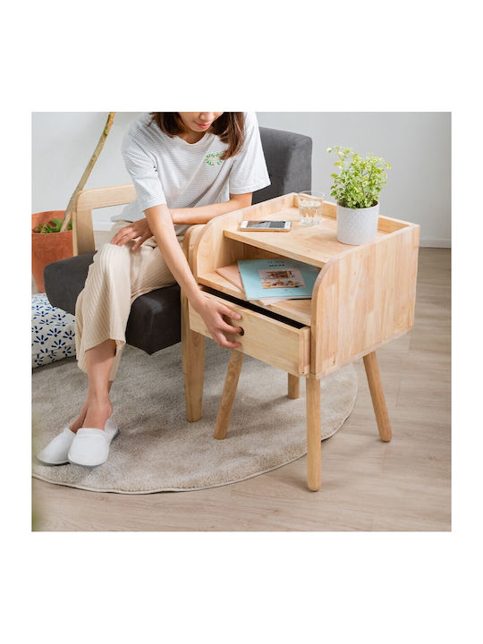Bedside Table from Solid Wood Beige 45x40x67cm