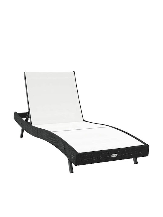 Deckchair Rattan Black with Table 3pcs 197x70x22cm.