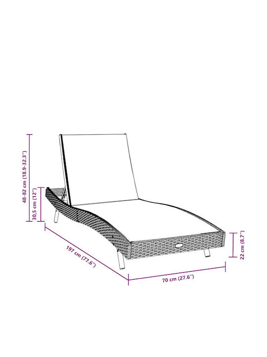 Liegestuhl Rattan Braun mit Tisch 3Stück 197x70x22cm.