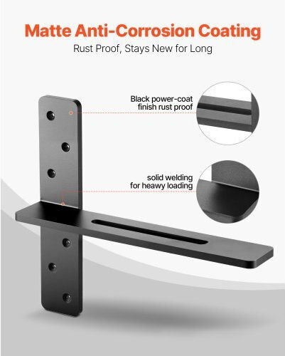 Vevor Heavy-Duty Stainless Steel Shelf Brackets Black 355.6x73.5mm 2pcs TXFDZJ1425INZGMY3001V0