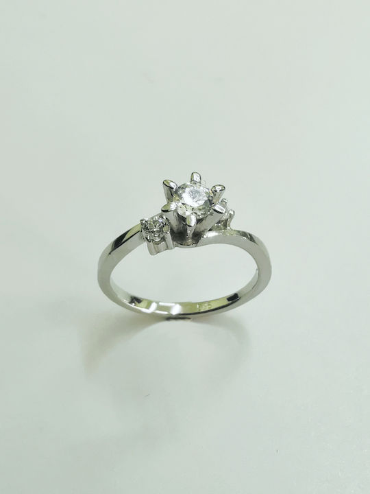 Aris Dentopoulos Jewellery Μονόπετρο από Λευκόχρυσο 14K με Ζιργκόν