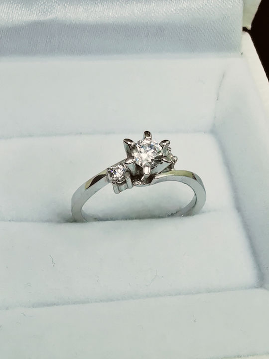Aris Dentopoulos Jewellery Μονόπετρο από Λευκόχρυσο 14K με Ζιργκόν