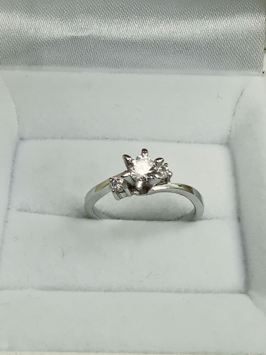 Aris Dentopoulos Jewellery Μονόπετρο από Λευκόχρυσο 14K με Ζιργκόν