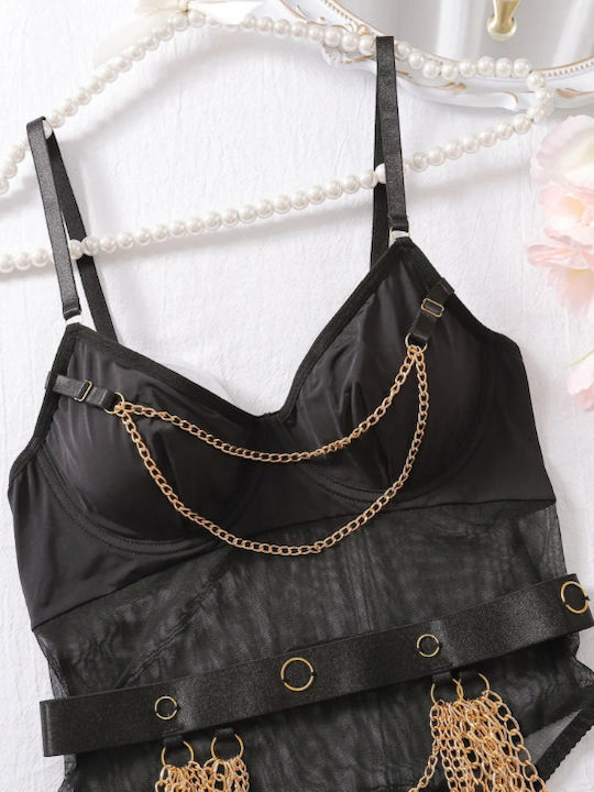 Roza Sexy Bodysuit Chains Black