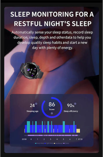 Microwear K95 Smartwatch με Παλμογράφο (Μαύρο)