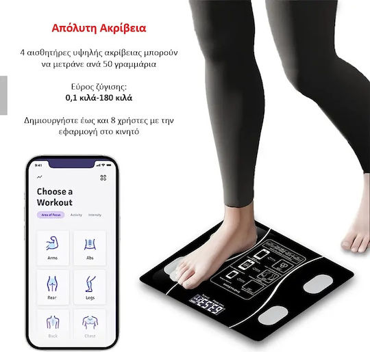 Panora Smart Badezimmerwaage 180kg mit Körperfettmessung und Bluetooth Schwarze 14455