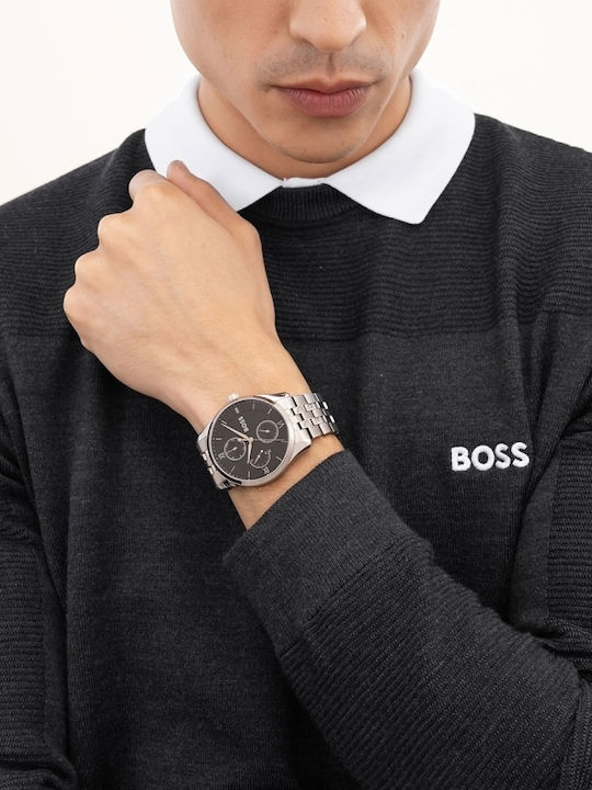 Boss Principle Ανδρικό Ρολόι 41mm Μπαταρίας με Ασημί Μεταλλικό Μπρασελέ
