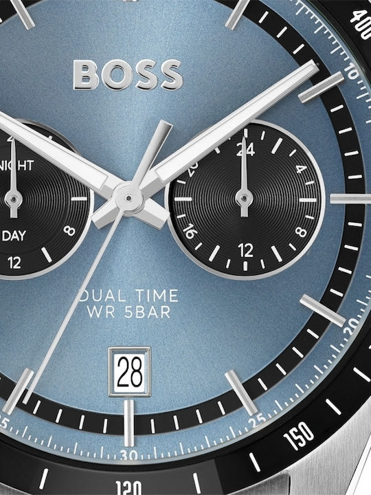 Boss Tourmaster Ανδρικό Ρολόι 41mm Μπαταρίας με Ασημί Μεταλλικό Μπρασελέ