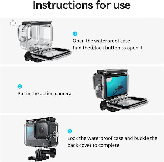 Husă Protectoare Impermeabilă Cameră Video Sport Compatibilă GoPro Hero 13 12 11 10 9 Neagră Policarbonat Transparent