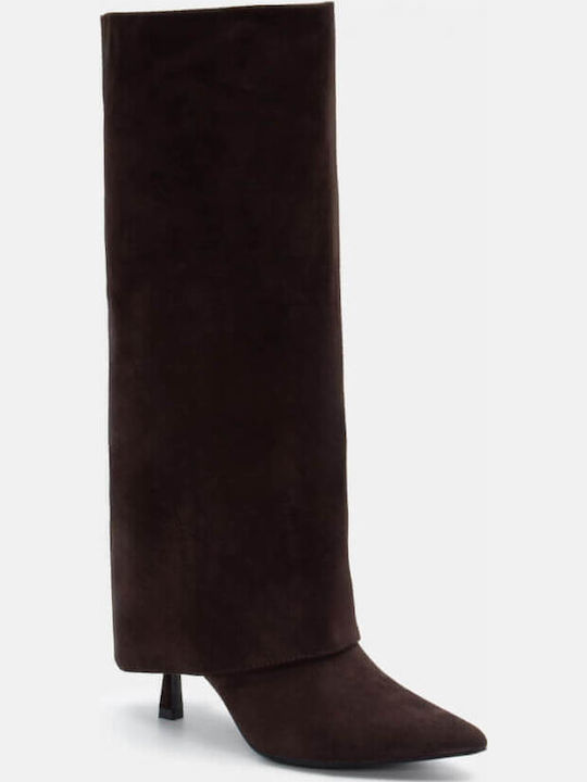 Wildleder Damenstiefel mit hohem Absatz Braun