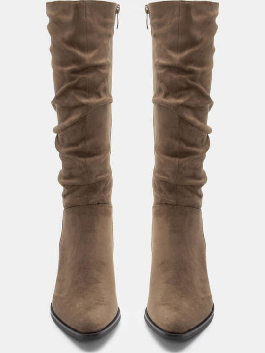 Suede Medium Heel Cowboy Boots with Zipper Green