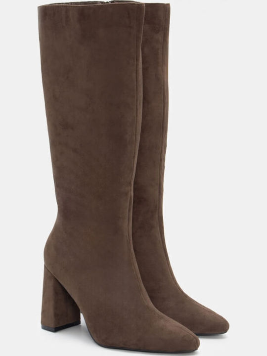 Wildleder Damenstiefel mit hohem Absatz Khaki