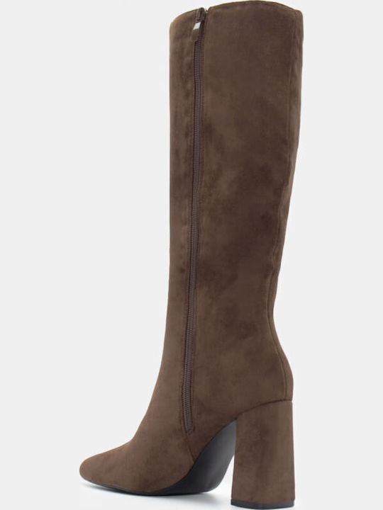 Wildleder Damenstiefel mit hohem Absatz Khaki