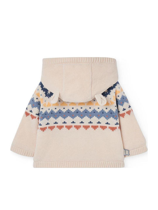 Kids Cardigan Knitted with Hood Ecru