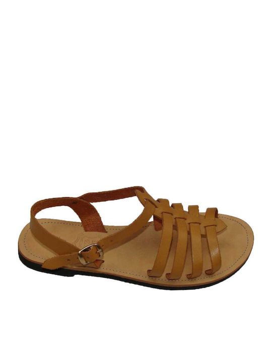 Leather Women's Flat Sandals in Tabac Brown Color