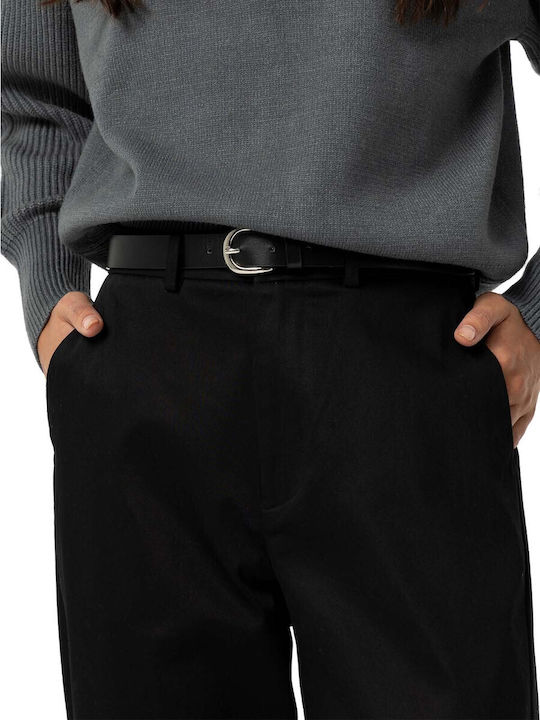 Damen Chino Hose Baumwoll-Set in Regulärer Passform Schwarz