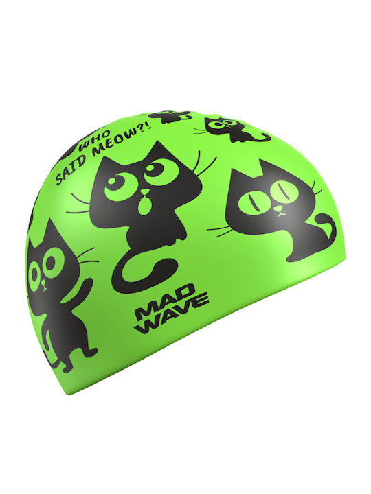 Παιδικό Σκουφάκι Κολύμβησης Σιλικόνης Mad Wave Cats Junior Swim Cap Green M057405000w Πράσινο