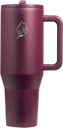 Cool'NMore Handled Tumbler Thermos Stainless Steel BPA Free 1lt Cranberry with Straw and Handle