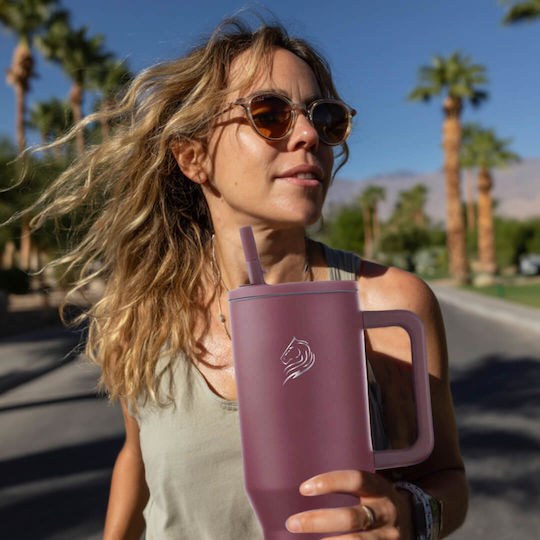 Cool'NMore Handled Tumbler Thermos Stainless Steel BPA Free 1lt Cranberry with Straw and Handle