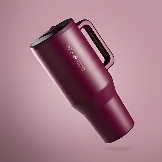 Cool'NMore Handled Tumbler Thermos Stainless Steel BPA Free 1lt Cranberry with Straw and Handle