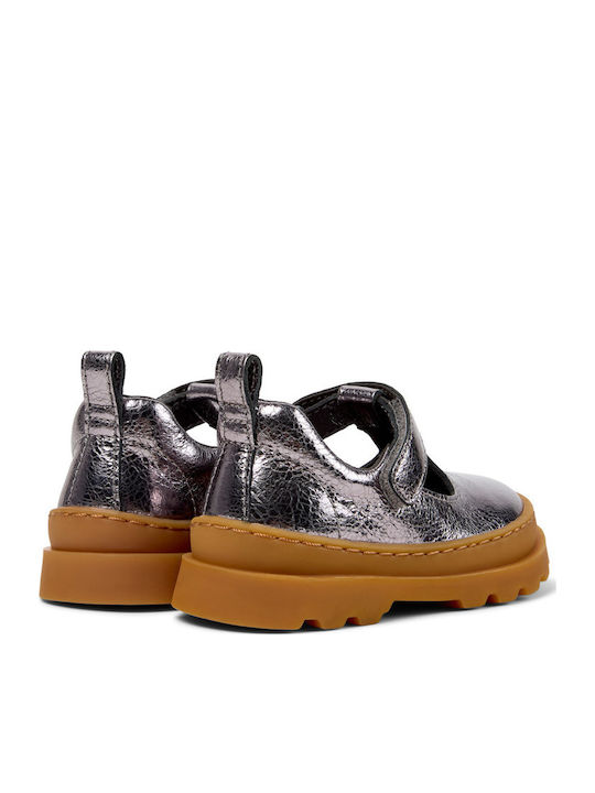 Kids Leather Ballerinas Brutus with Hoop & Loop Closure Silver