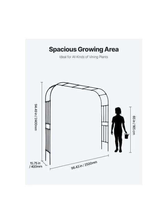 Garden Arch from Metal in Black Color 98.5x250x94.5cm