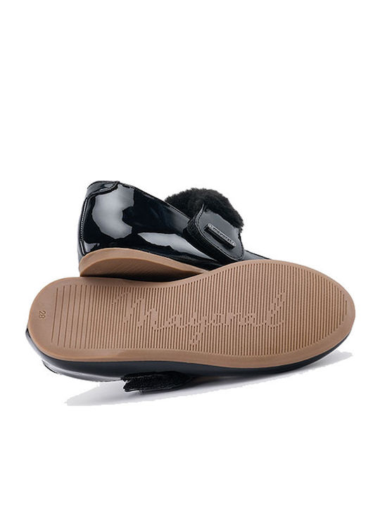 Kids Leather Ballerinas with Hoop & Loop Closure Black