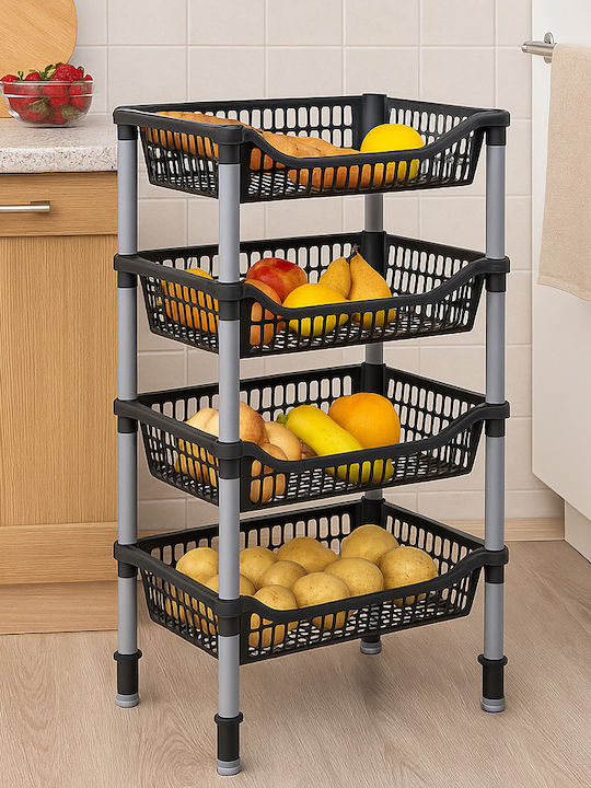 TnS Kitchen Rack Plastic 4 Tiers Black 36x27x70cm
