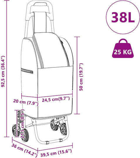 Stoff Einkaufswagen Klappbar Schwarz 33x36x30cm