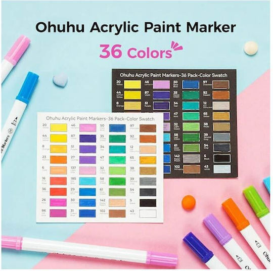 Ohuhu Acrylic Cotton-core Drawing Markers with Double Tip Neon Set 36 Colours