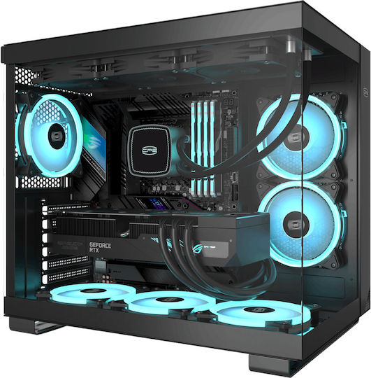 PCCOOLER C3 T500 Геймърско бюро Midi Tower Компютърна кутия със страничен прозорец и ARGB осветление Черен
