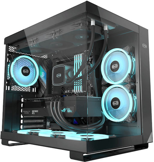 PCCOOLER C3 T500 Геймърско бюро Midi Tower Компютърна кутия със страничен прозорец и ARGB осветление Черен