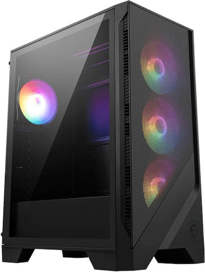 MSI MAG Forge 121A B75 PCIE5 Геймърско бюро Midi Tower Компютърна кутия със страничен прозорец и RGB осветление Черен