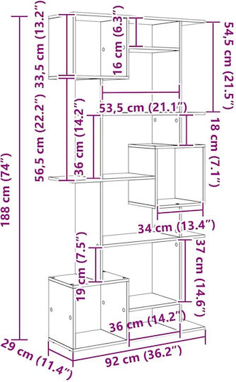 Kids Wooden Bookcase Black 92x29x188cm