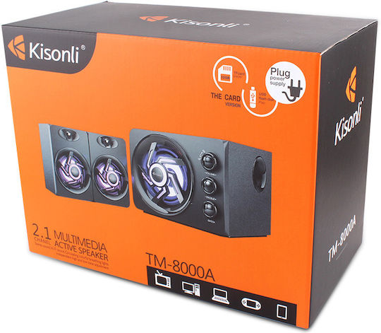 Kisonli TM-8000A Ηχεία Υπολογιστή 2.1 με Bluetooth και Ισχύ 11W σε Λευκό Χρώμα