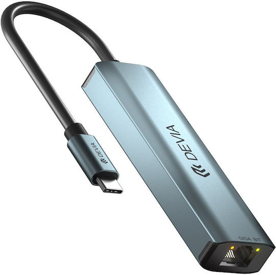 Devia USB Хъб с 4 Порта USB 3.0 с USB-C Връзка Сив