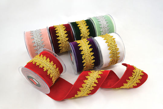 Ribbon Halima Velvet Salmon 10 Cm X 4.5 M Salmon-Silver