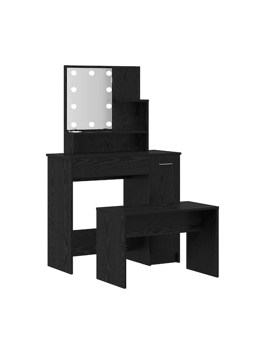 Masă De Toaletă De Podea Din Lemn Stejar Negru Cu Oglindă 86.5x35x136cm
