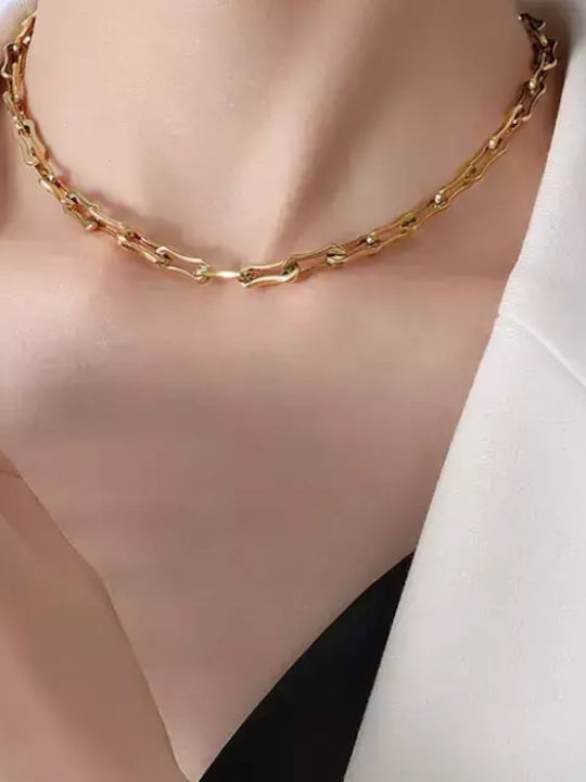 Art Chain Neck made of Steel Gold-plated Wide Thickness 6mm