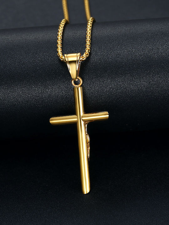 Legend Accessories Men's Cross with the Crucified from Gold Plated Steel with Chain
