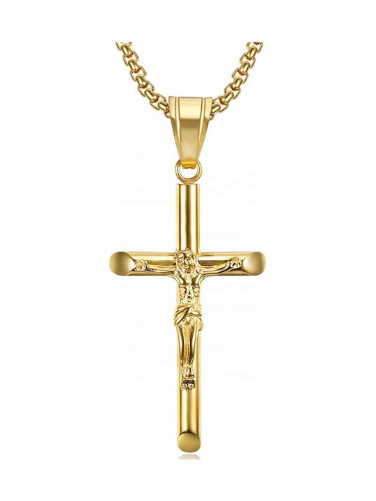Legend Accessories Men's Cross with the Crucified from Gold Plated Steel with Chain