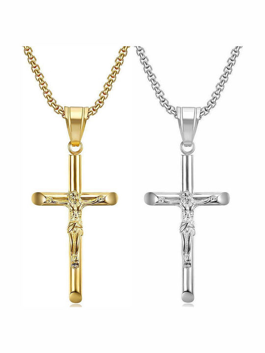 Legend Accessories Men's Cross with the Crucified from Gold Plated Steel with Chain